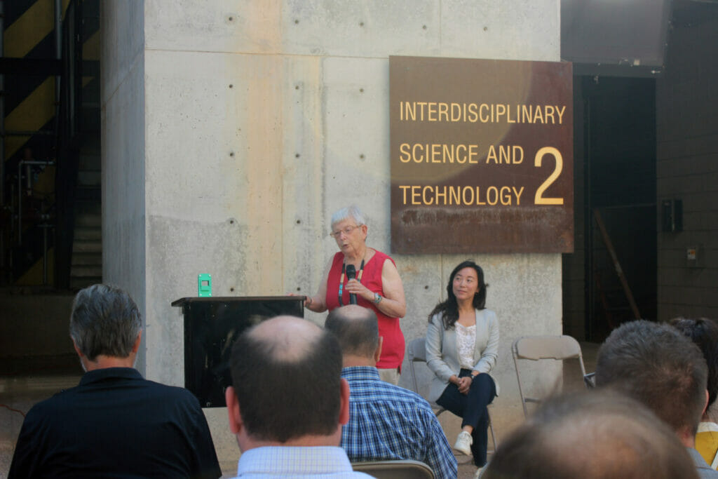 A photograph of Alexandra Navrotsky giving a speech at the FORCE Groundbreaking ceremony