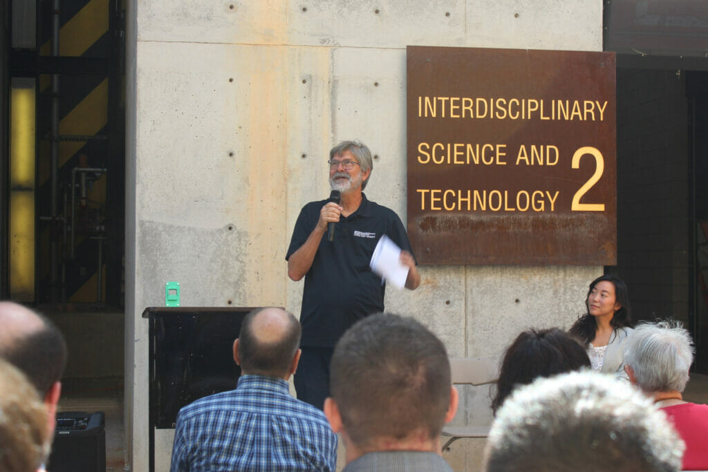 A photograph of Kurt Leinenweber giving a speech at the FORCE Groundbreaking ceremony