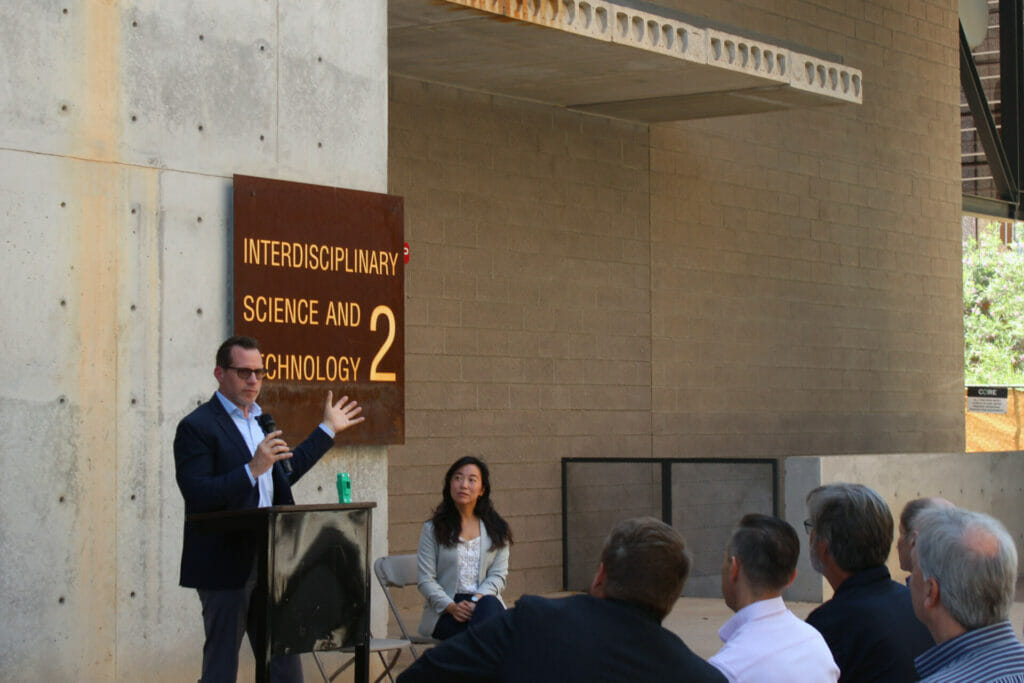 A photograph of Matthew Hulver giving a speech at the FORCE Groundbreaking ceremony